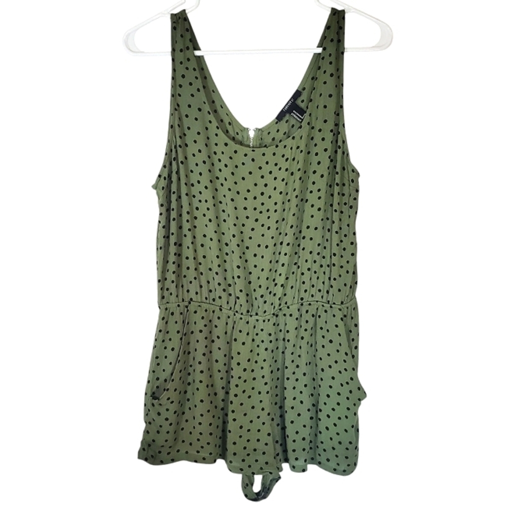 2052 * Forever 21 Polka Dot Romper Olive Green Black Size M